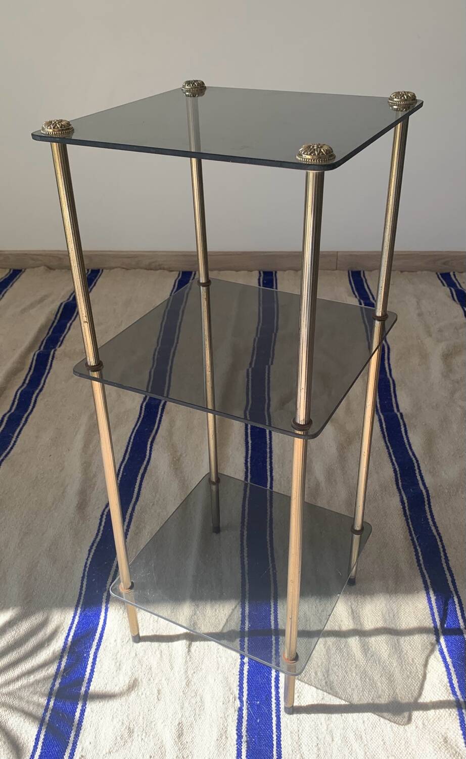 Old glass and brass stool