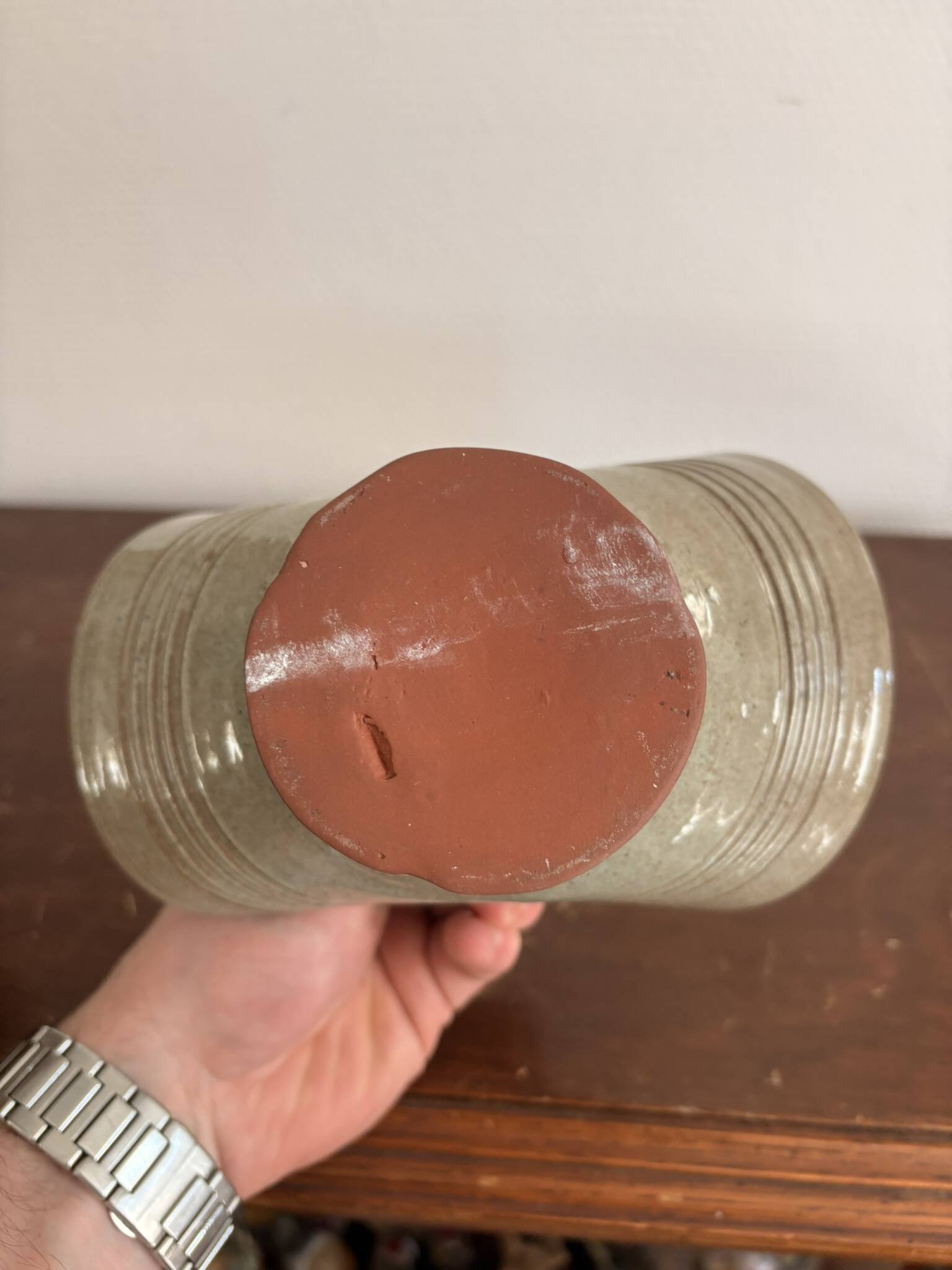 Ancien vide poche panier à anse en grès émaillé moderniste