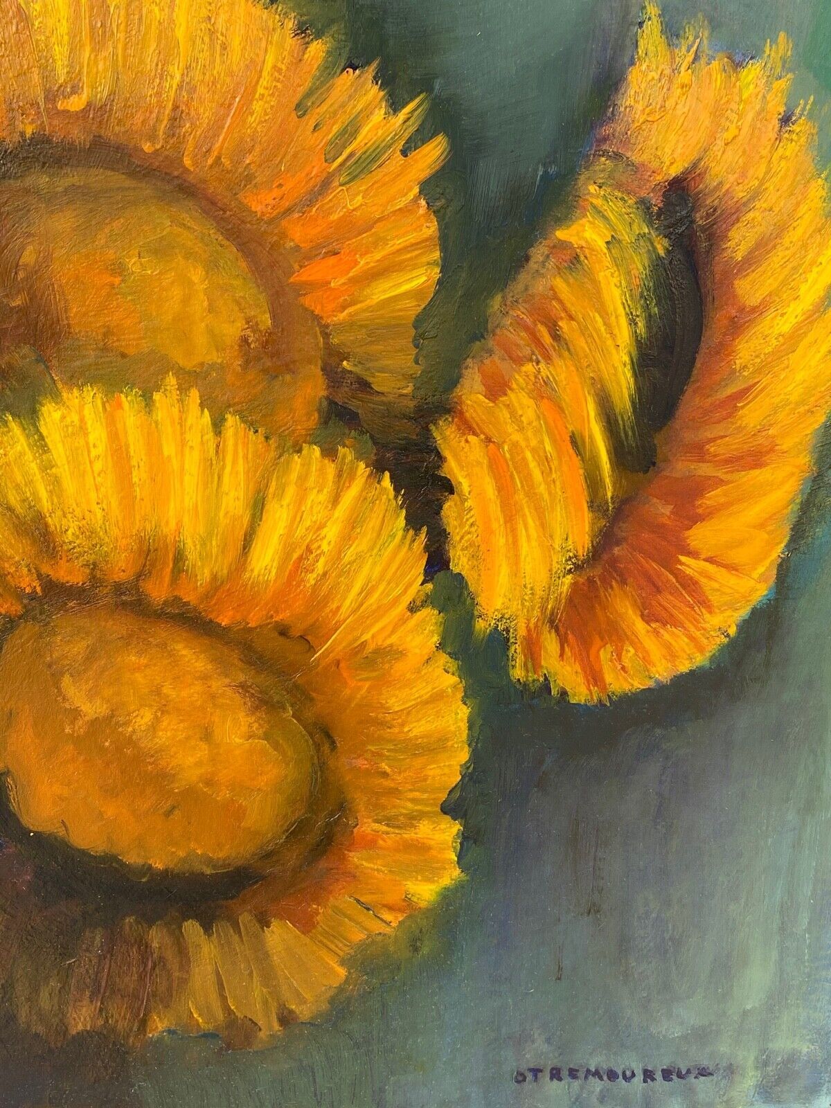 Oil on canvas by o tremoureux tournesols XXeme still life