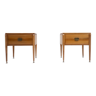 Mid-century modern pair of wooden nightstands, italy, 1960s