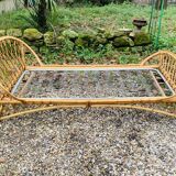 Rattan basket bed 90x190 vintage 1960