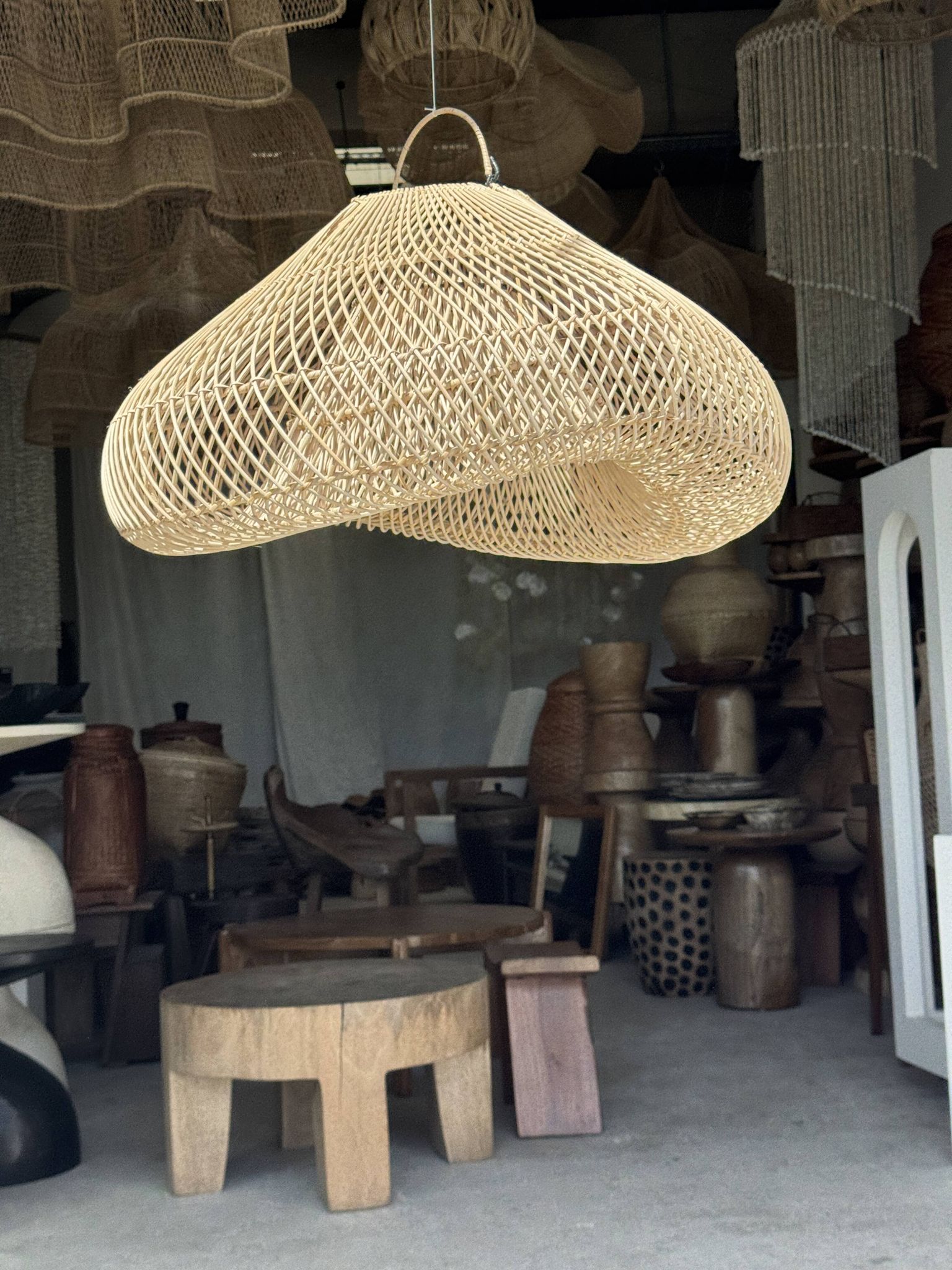Suspension or rattan lampshade in the shape of a cloud or flattened bubble D60 H35