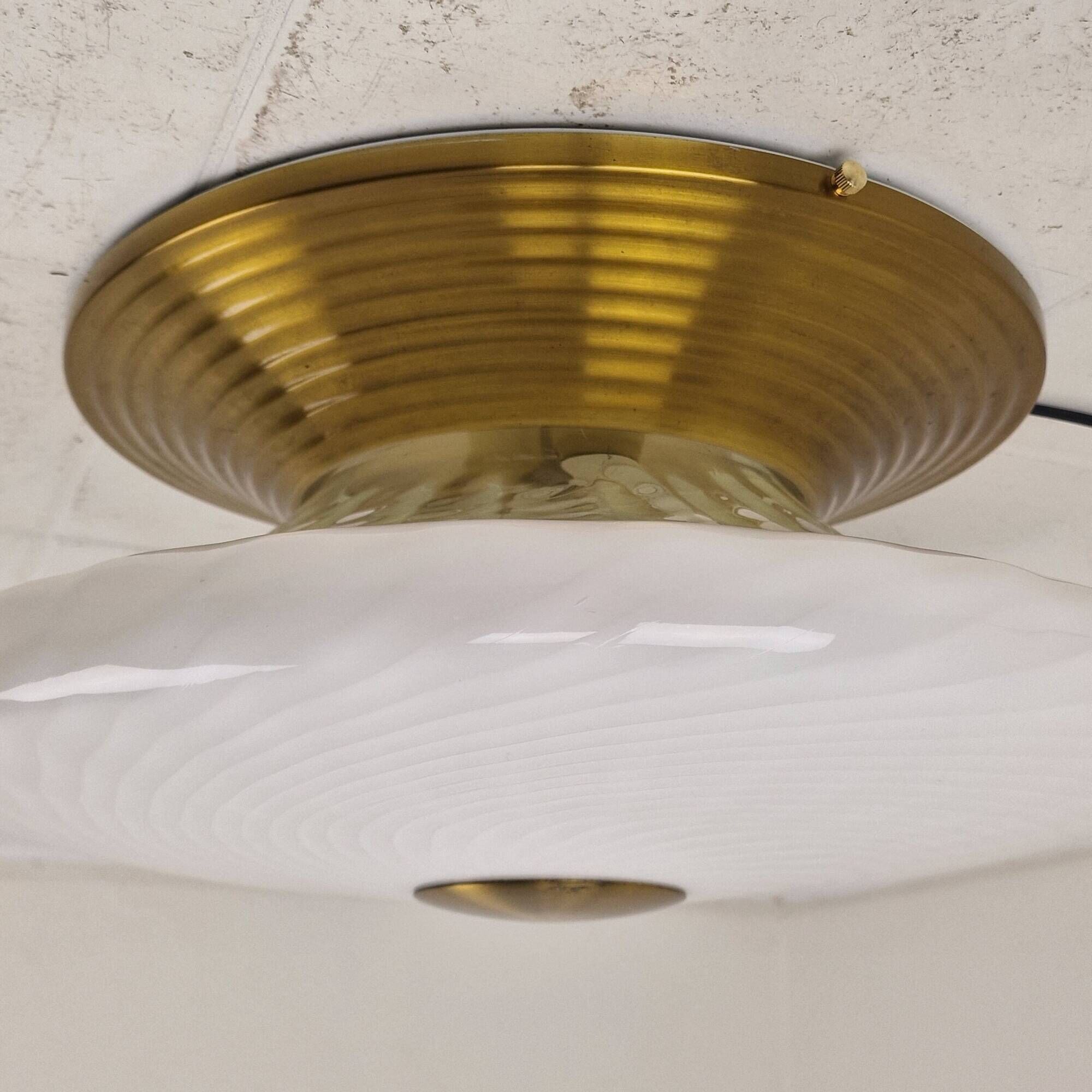 Large Mid-Century Italian Murano Swirl Glass Flush Mount, 1970s