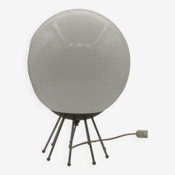 Grande lampe metal alu globe opaline