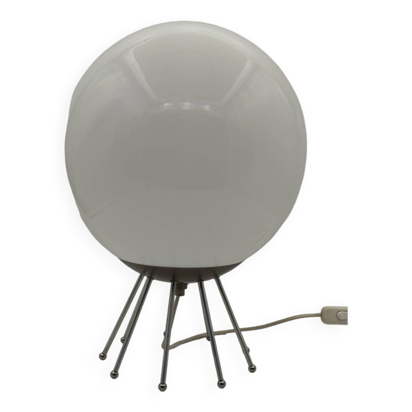 Grande lampe metal alu globe opaline