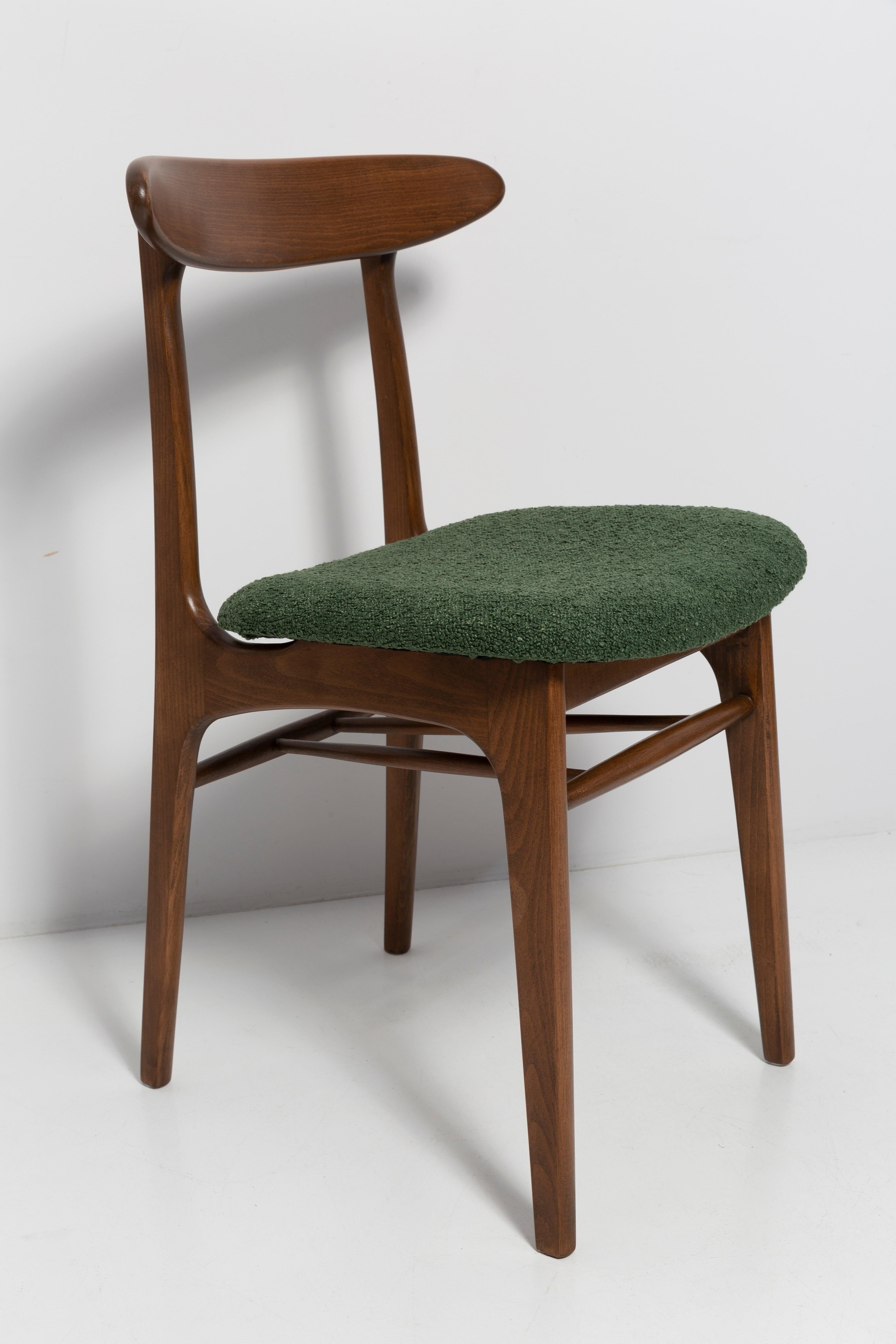 Mid Century Chair in Green Bouclé, Walnut Wood, Rajmund Halas, Poland, 1960s