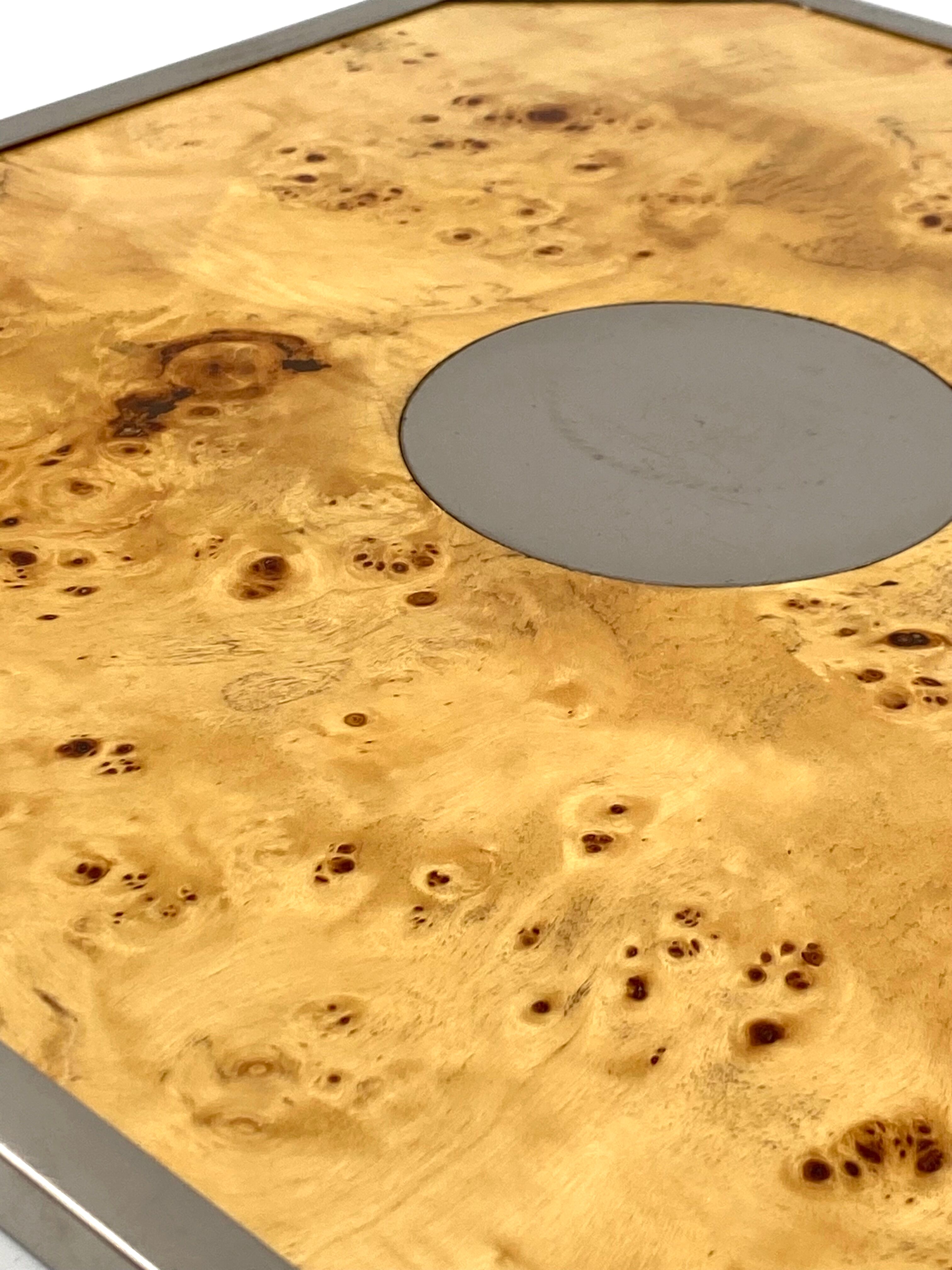 Tommaso Barbi, Hollywood regency burl wood tray, Italy 1970s