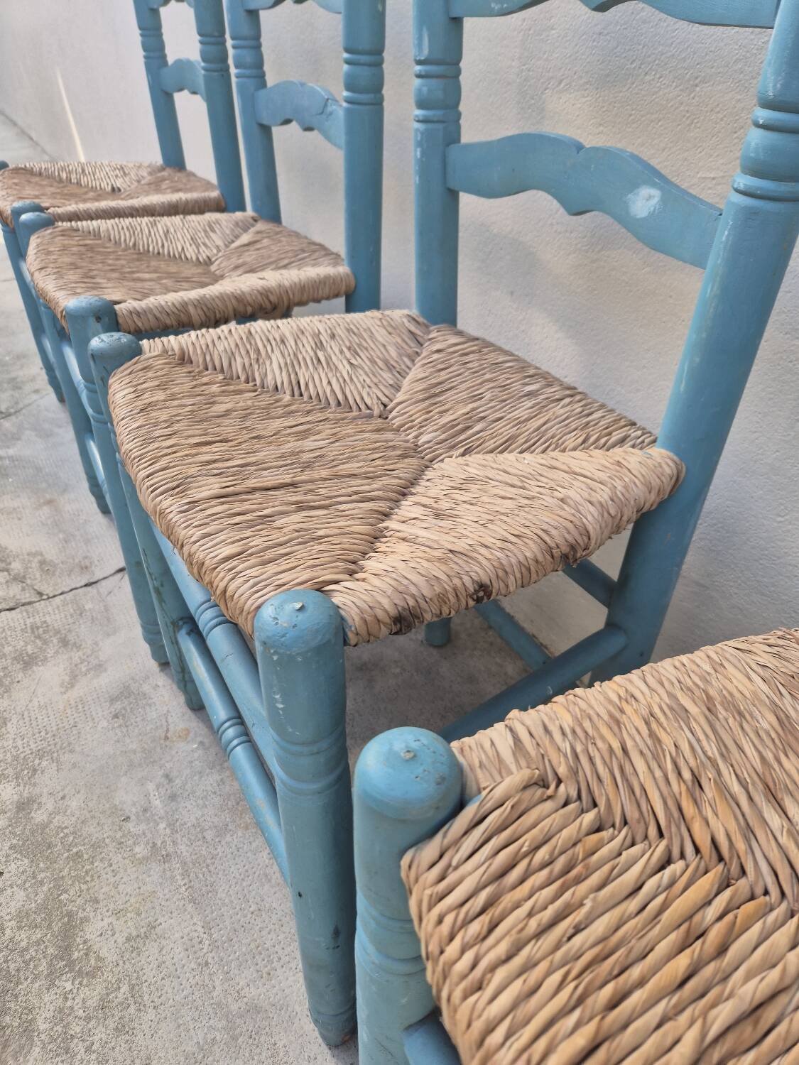 Set of 4 Provencal style straw chairs, old country house