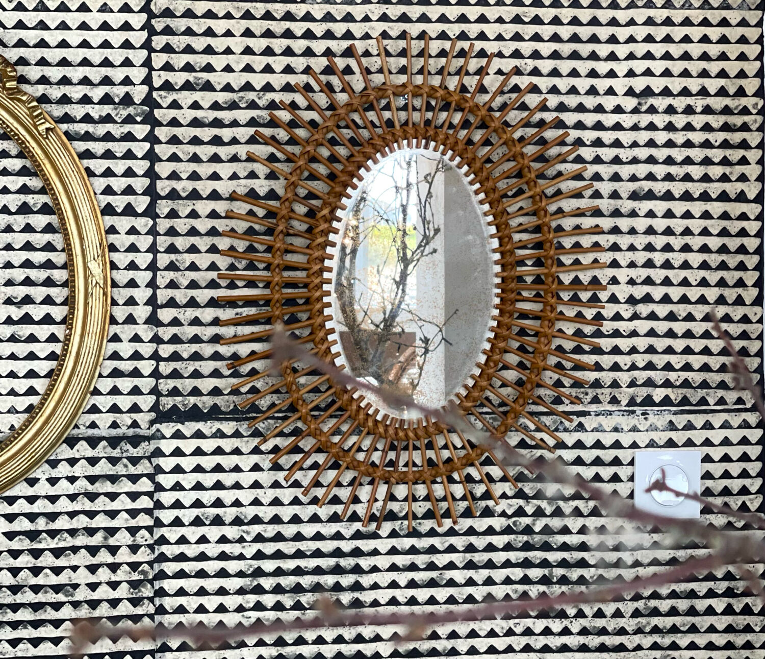Rattan mirror 1960 48x60cm