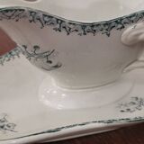 Gravy boat on pedestal with handles Terre de fer St Amand amandinoise "lily of the valley"