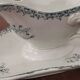 Gravy boat on pedestal with handles Terre de fer St Amand amandinoise "lily of the valley"