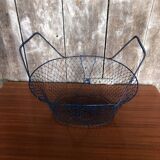 Old foldable blue metal basket, vintage handles