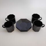 Set of 4 coffee cups and their black saucers Octime Arcoroc