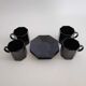 Set of 4 coffee cups and their black saucers Octime Arcoroc