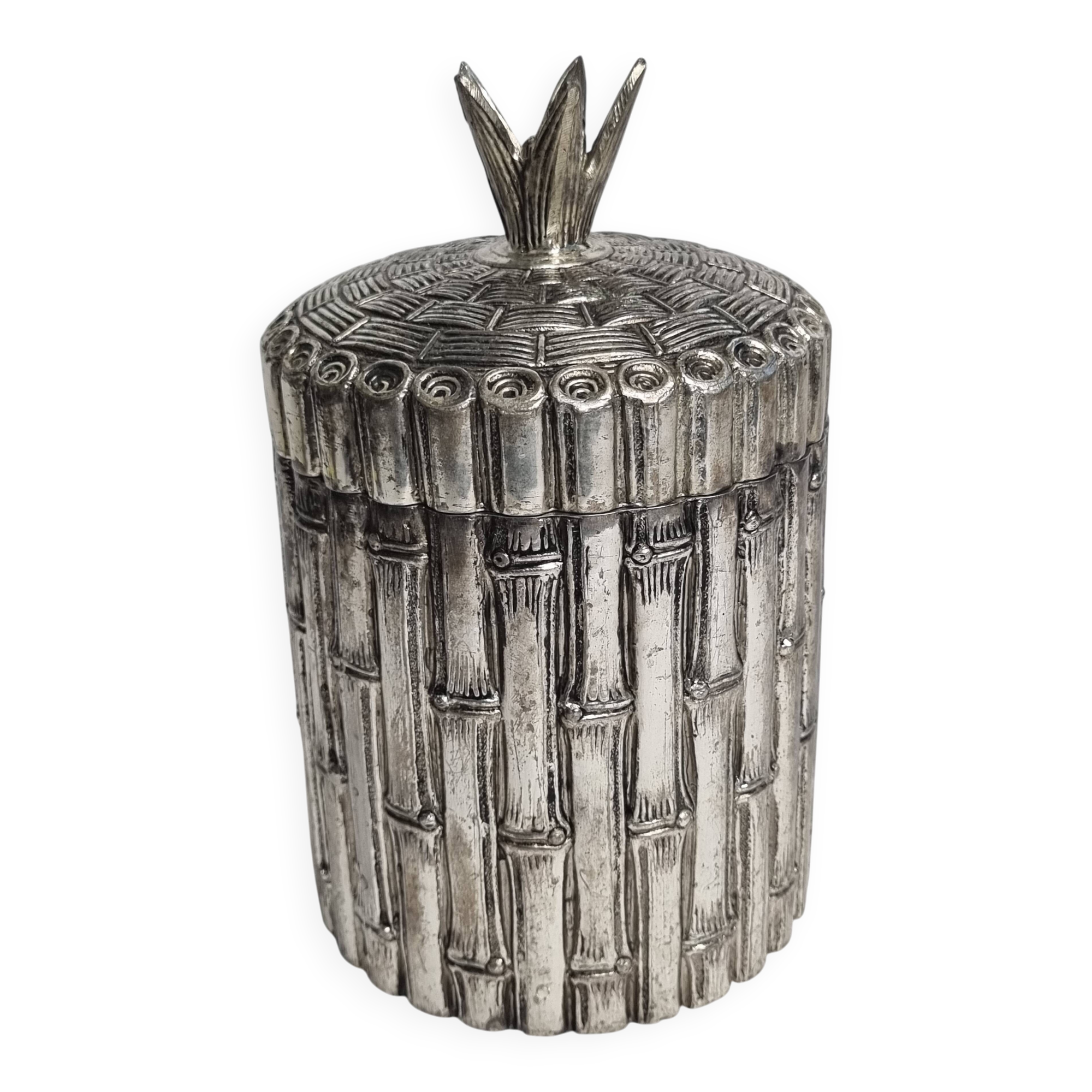 Mauro Manetti silver-plated metal ice bucket with bamboo decoration, Italy, 1970s
