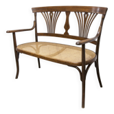 Fischel bench 1930 curved wood artisanal cane handmade