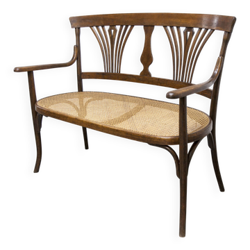 Fischel bench 1930 curved wood artisanal cane handmade