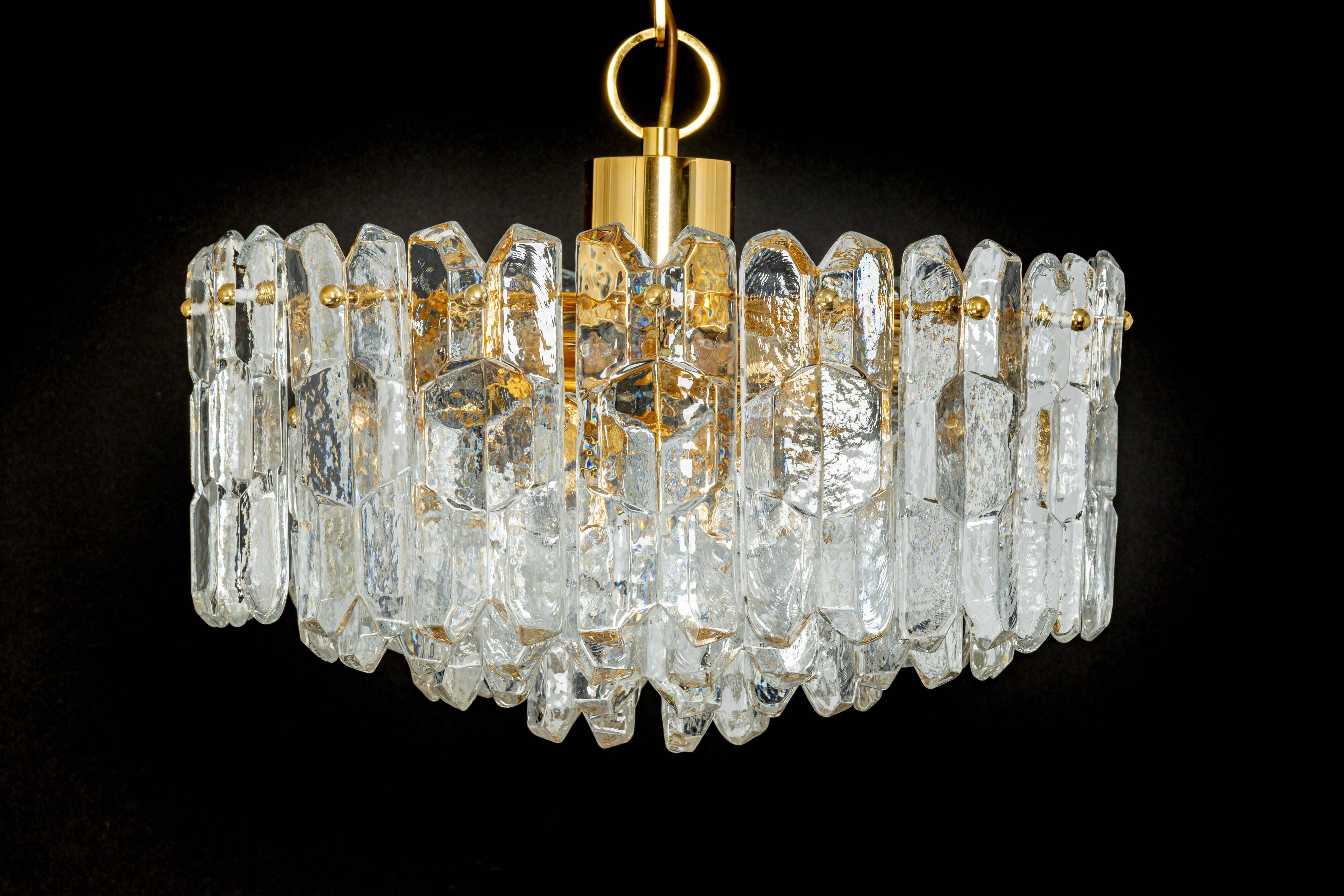 1 of 3 Palazzo chandelier in gilded brass and Murano glass, Kalmar, Austria, 1970s