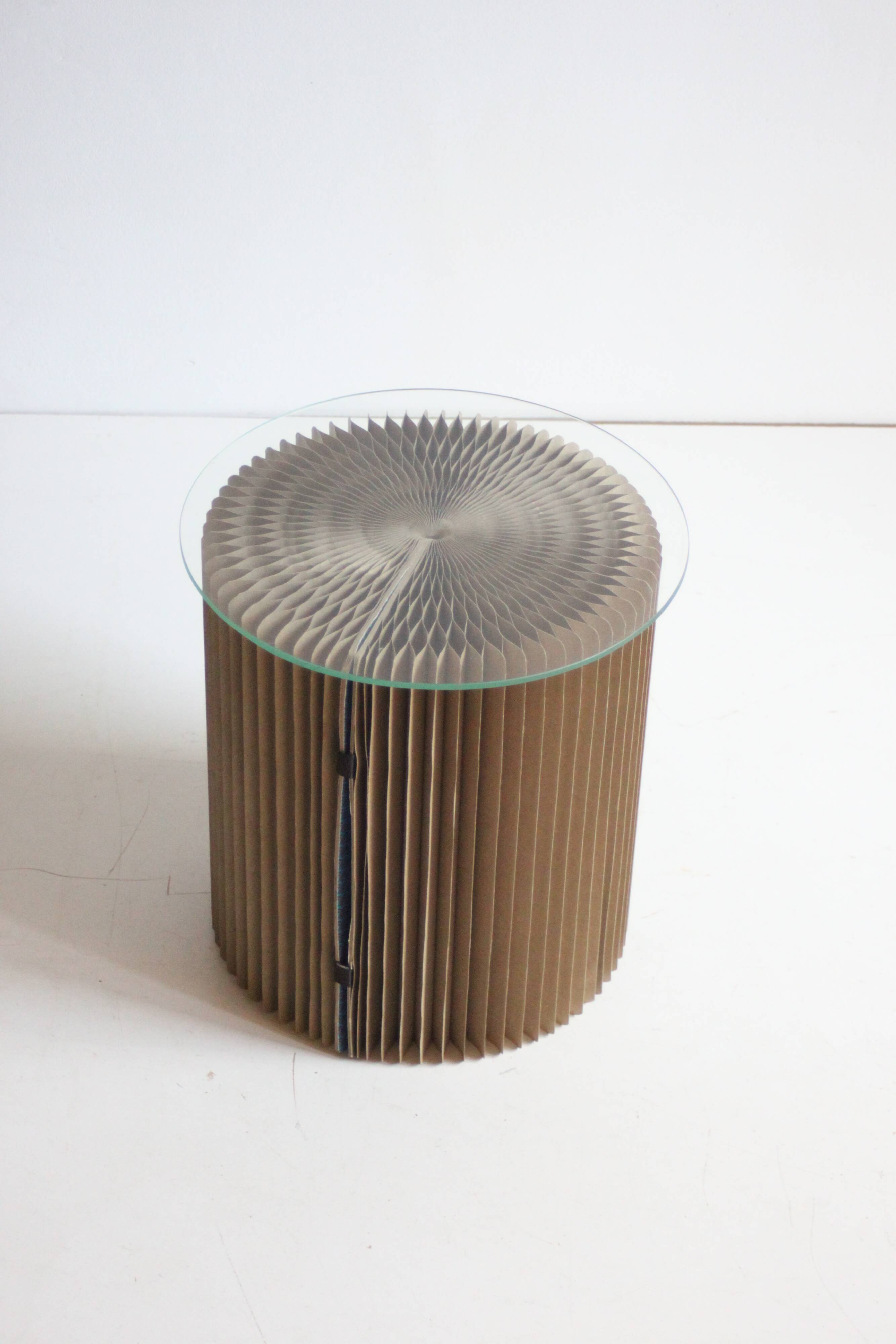 Cardboard Harmonica Side Table With Glass Top, 1970s