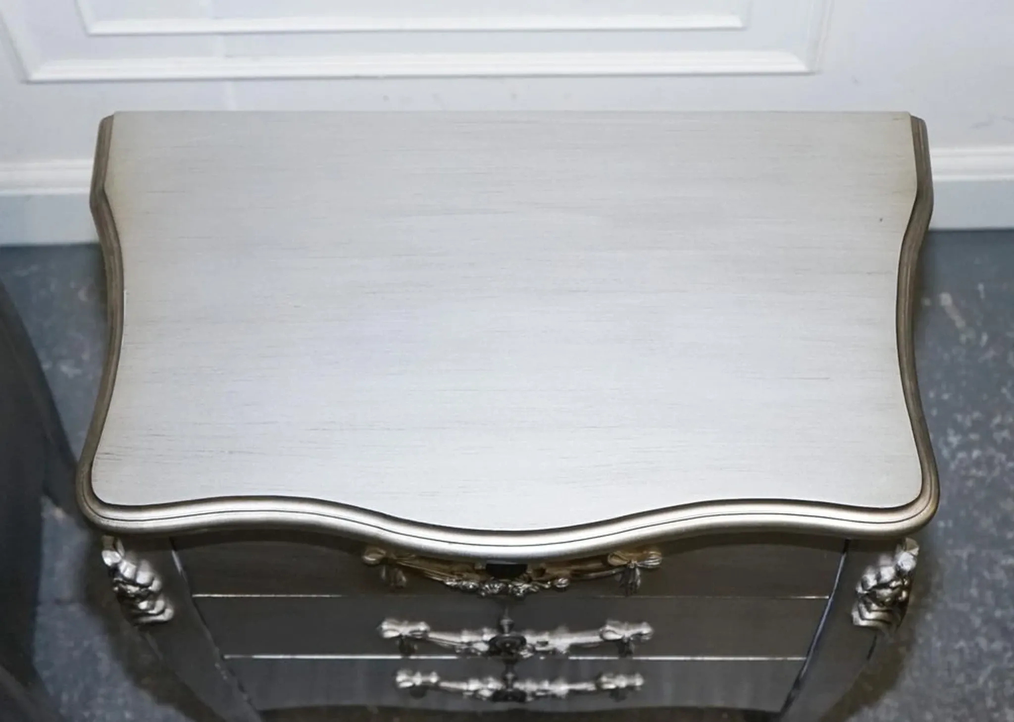 Baroque Grey Silver 3-Drawer Bedside Tables, Set of 2