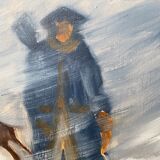 Peinture à l’huile encadrée vintage du milieu du siècle - Tempête de neige