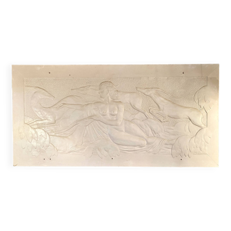 grand bas relief époque ar t deco stuc signé pinchon date 1934