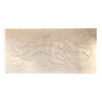large bas relief art deco period stucco signed pinchon date 1934