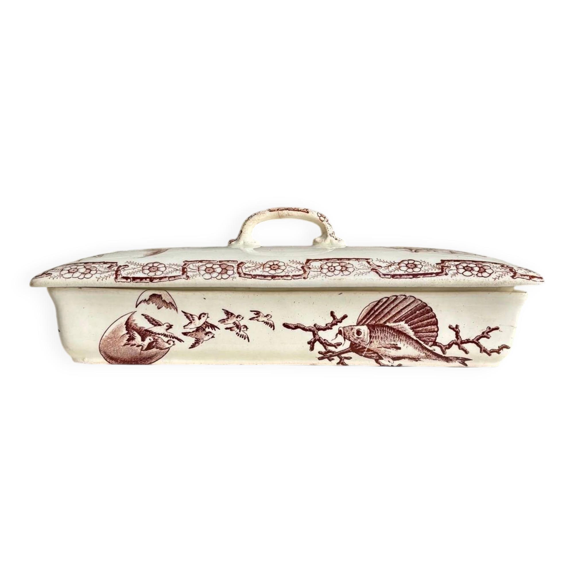 K&G Lunéville comb box in brown ironstone