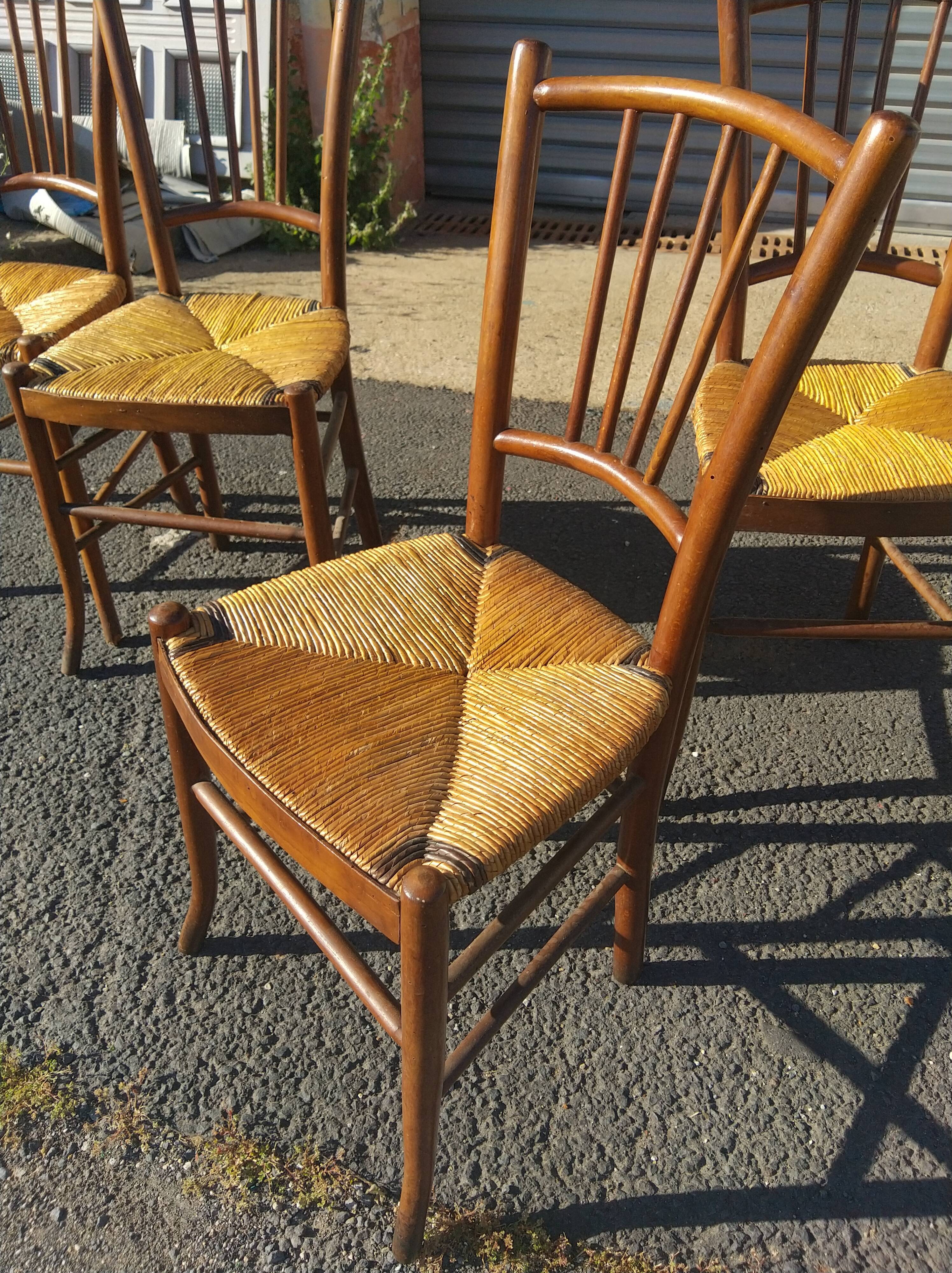 Set of 4 straw-seated bistro chairs