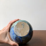 Blue and beige enamel vase