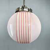 Art Deco Chrome & Opaline Glass Pendant Light, Czechoslovakia