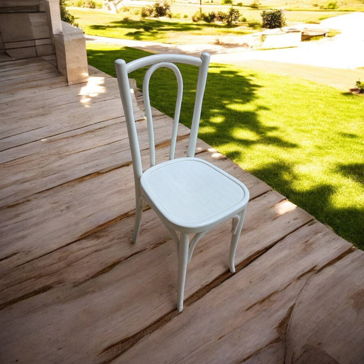 4 vintage white bistro chairs