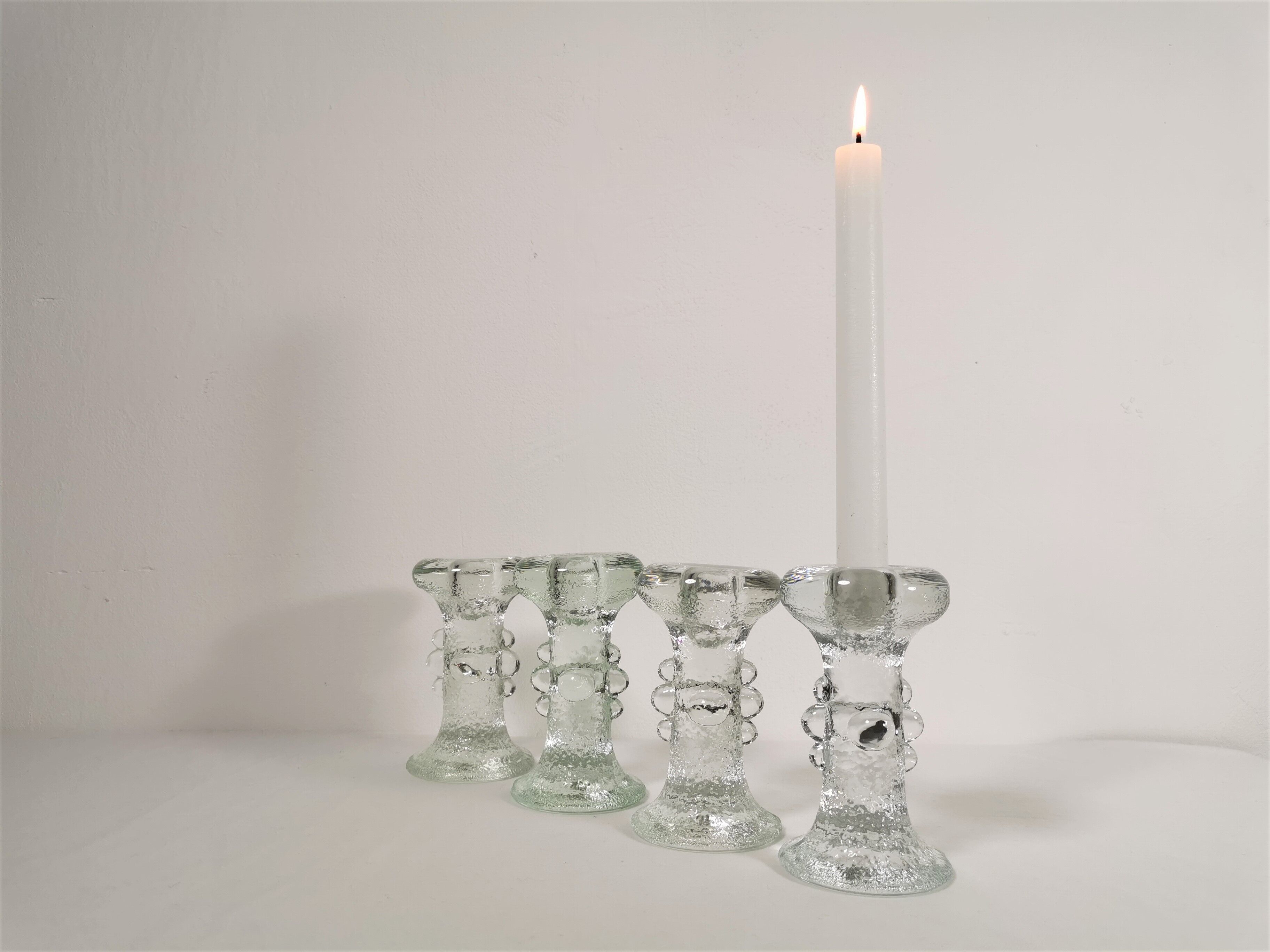 Set of four crystal glass candle holders by Staffan Gellerstedt for Pukeberg Glasbruk