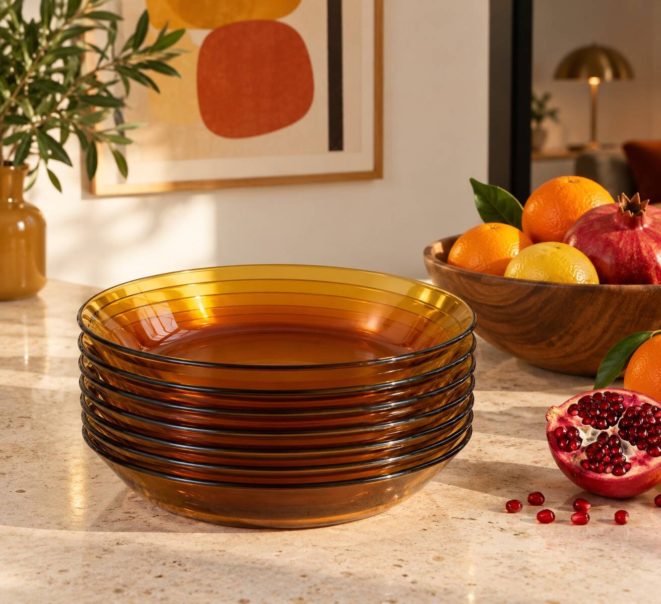 7 deep plates Duralex amber glass