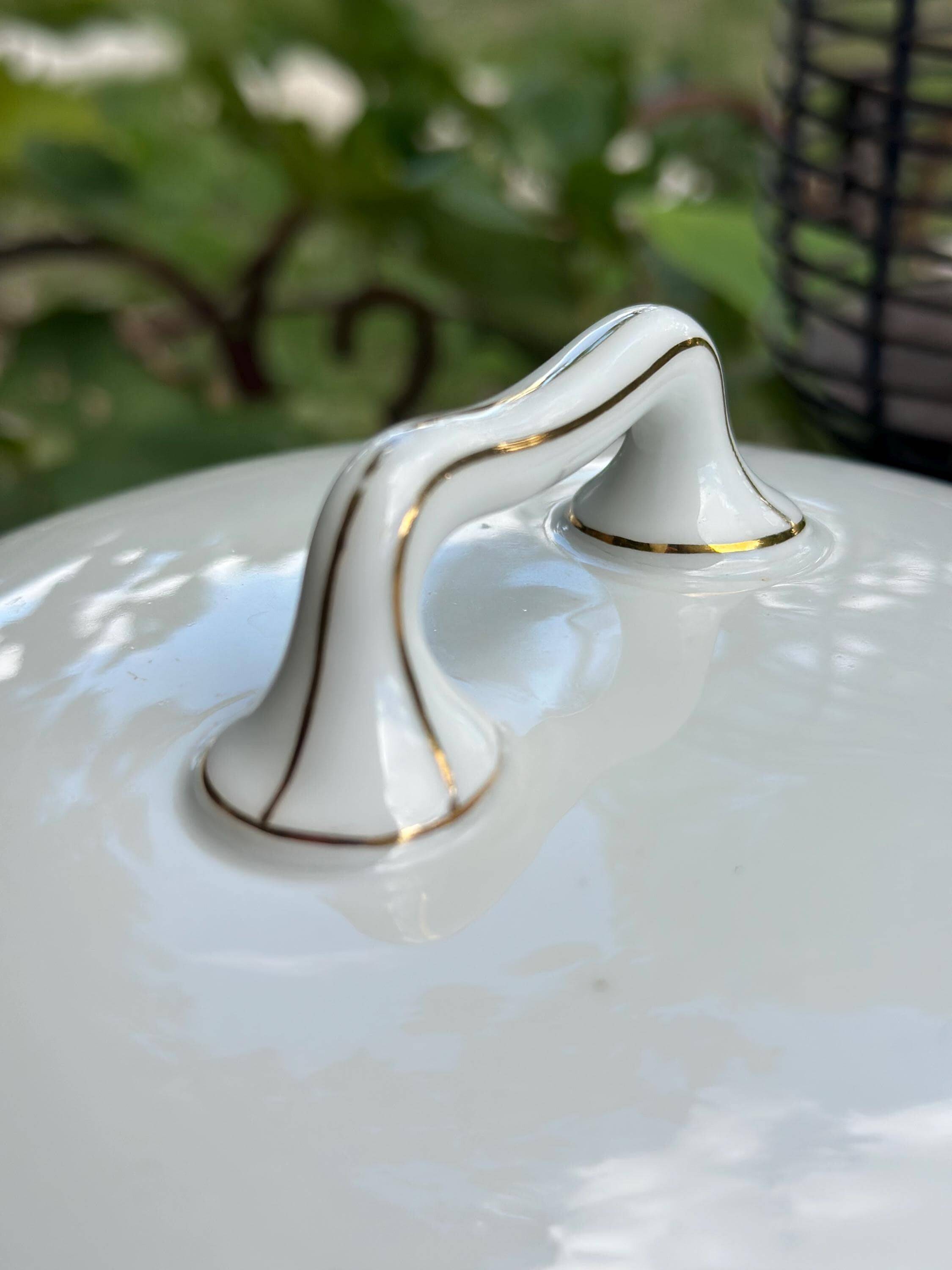 Antique white porcelain soup tureen with gilding B.H.V. Paris