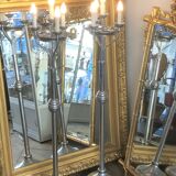 Pair of chrome metal flashlights, circa 1970, 8 lights, 160 cm