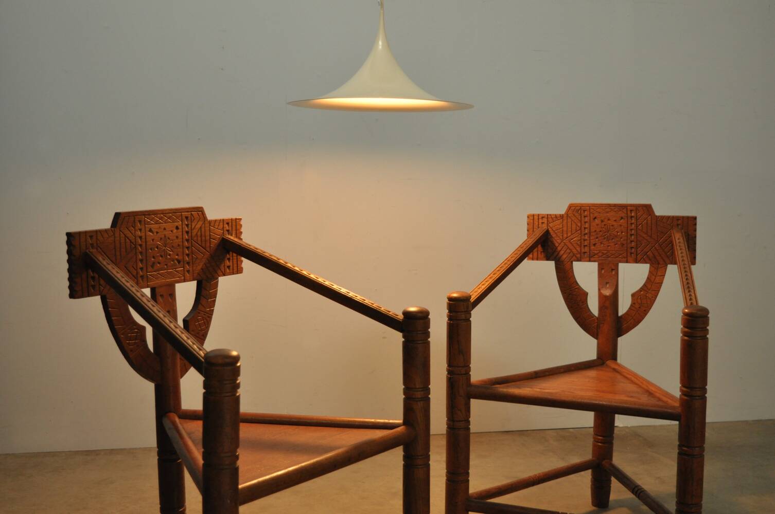 Pair of vintage antique Scandinavian oak Monk chairs, Sweden 1950s