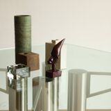 Industrial steel tube and diamond chequer plate table with a glass top, 1990s.
