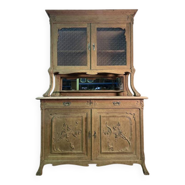 Buffet deux corps en chêne massif époque Art Nouveau