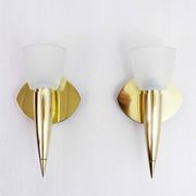 Pair of leola brass and glass wall lights, italy 1970
