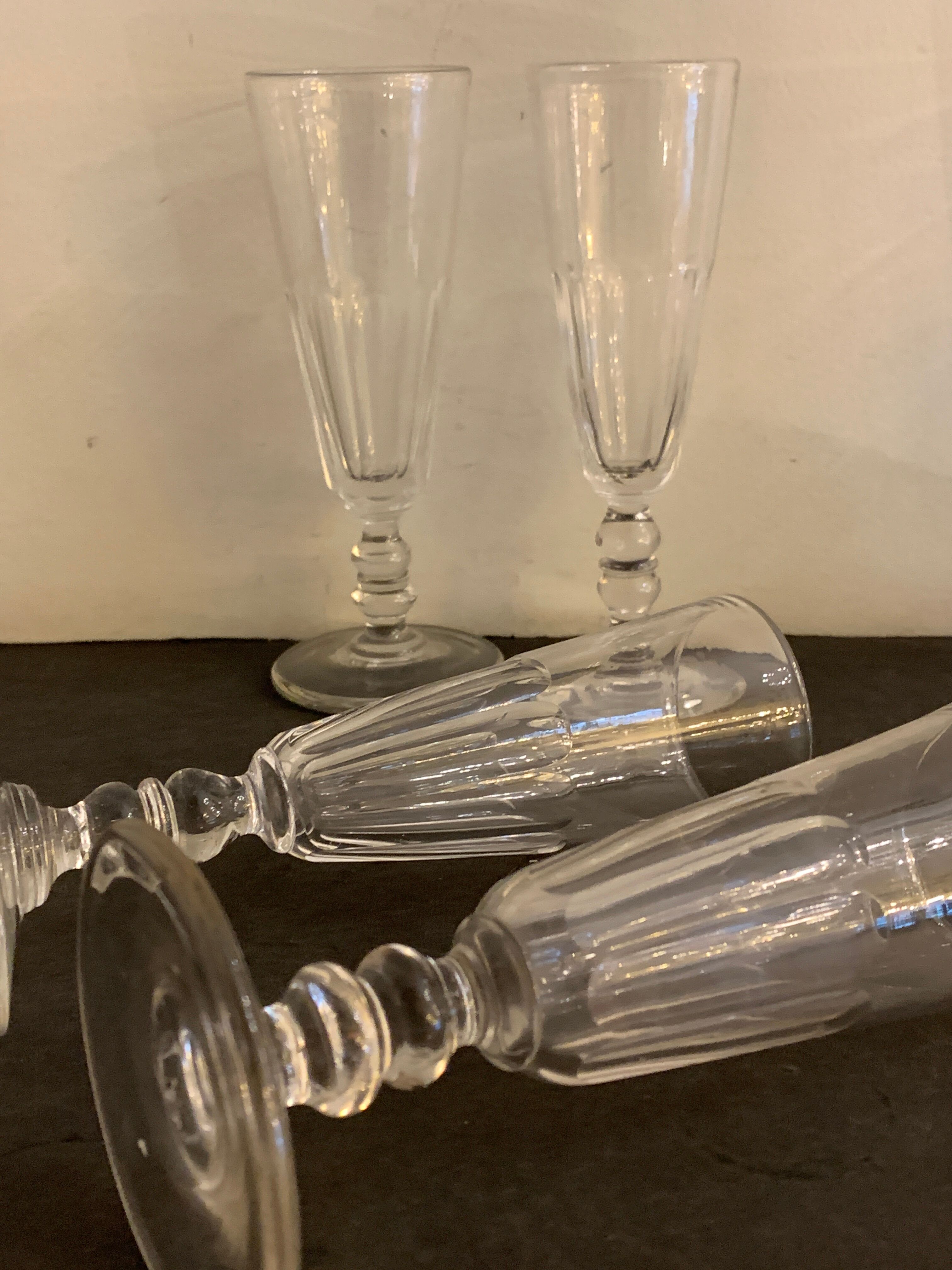 6 antique champagne flutes with cut sides
