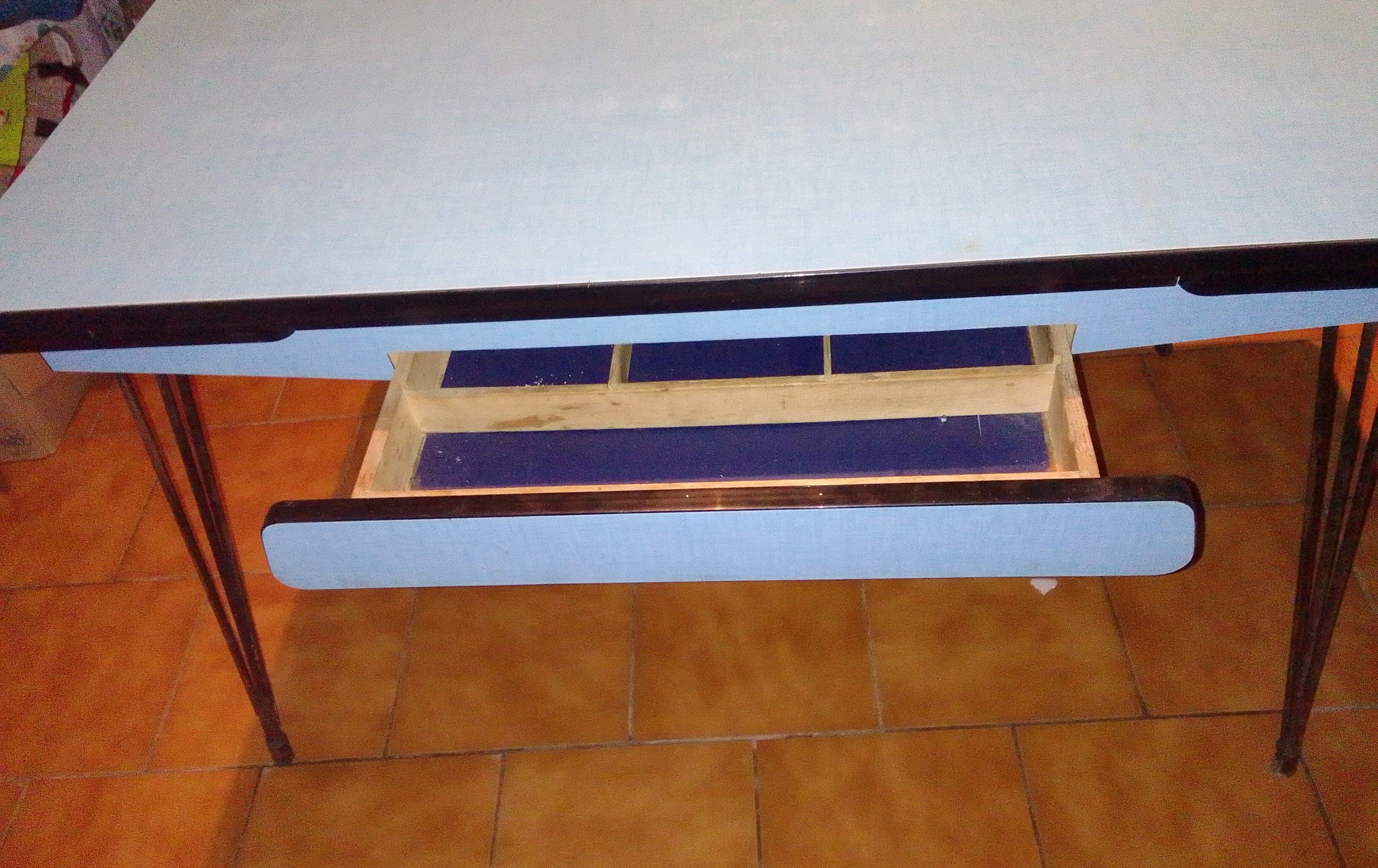 Blue formica table drawer foot effel with extension