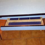 Table formica bleu tiroir pied effel avec rallonge