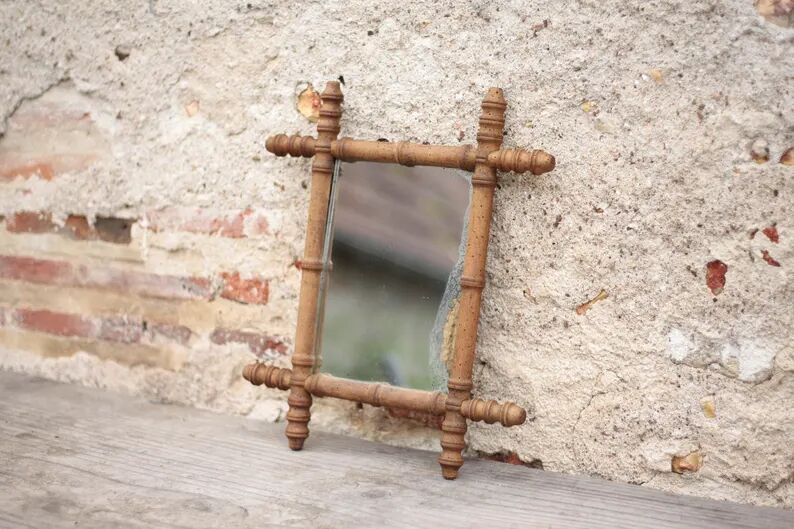 Wooden bamboo imitation mirror, antique mirror, hanging mirror, interior decor, mirror