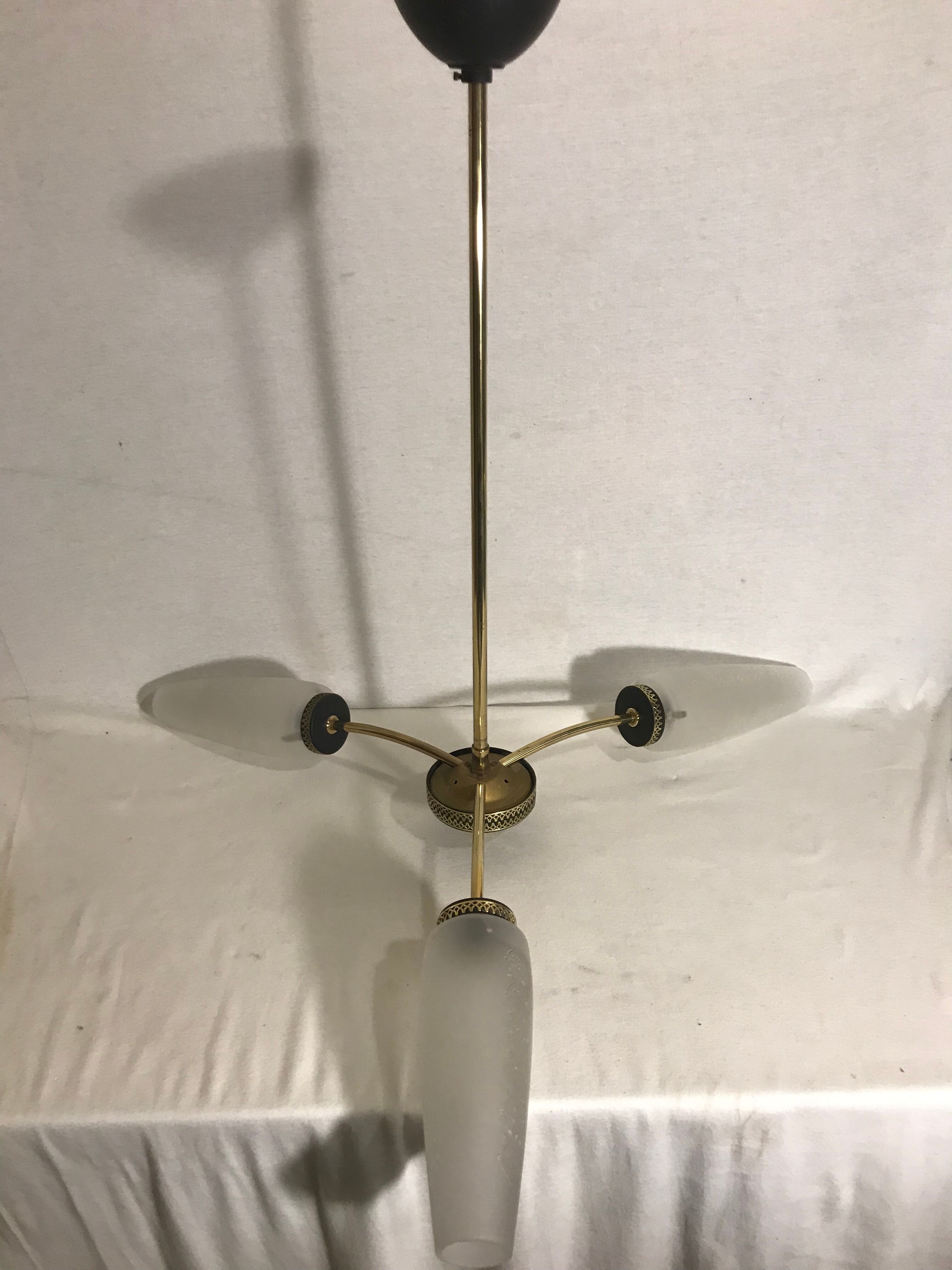 Lot brass suspension and 2 brass double wall sconces 70s