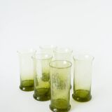 Set of 6 bubble glass long drink glasses from Biot, Green, 1960.
