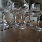 Set of 12 vintage glass champagne glasses with curved foot