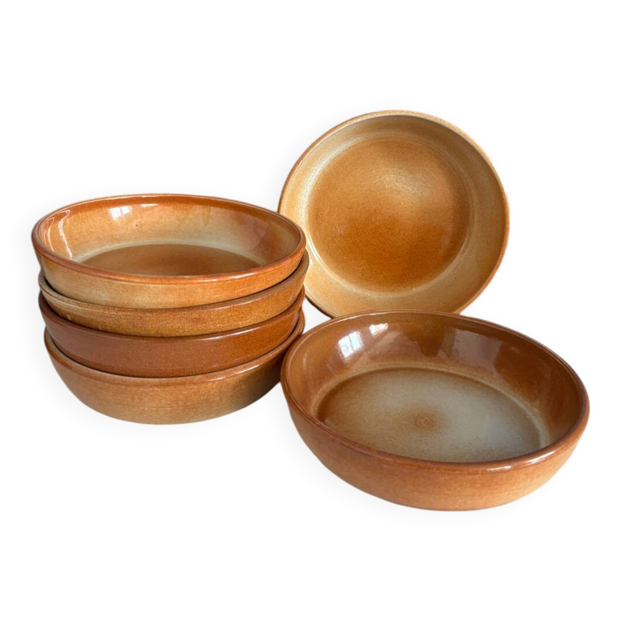 Montgolfier stoneware soup plate set with rims made in France vintage - varnished stoneware