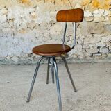 Vintage industrial metal and wood stool with adjustable swivel seat, 1960's