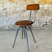 Vintage industrial metal and wood stool with adjustable swivel seat, 1960's